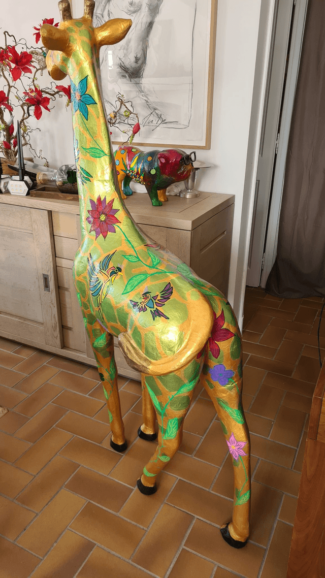 Girafe dorée et aux oiseaux H1m60