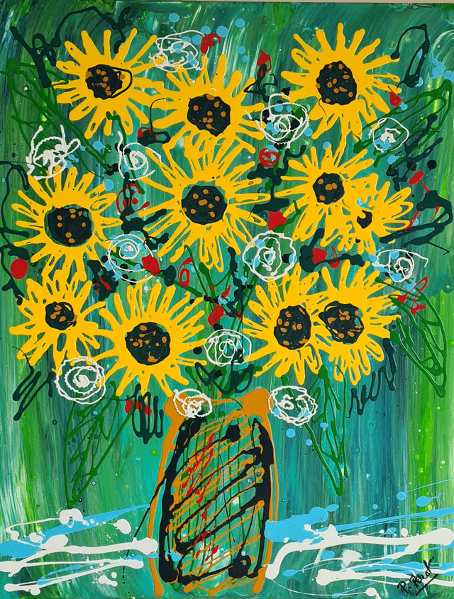 Le bouquet jaune/bleu/vert 60x80