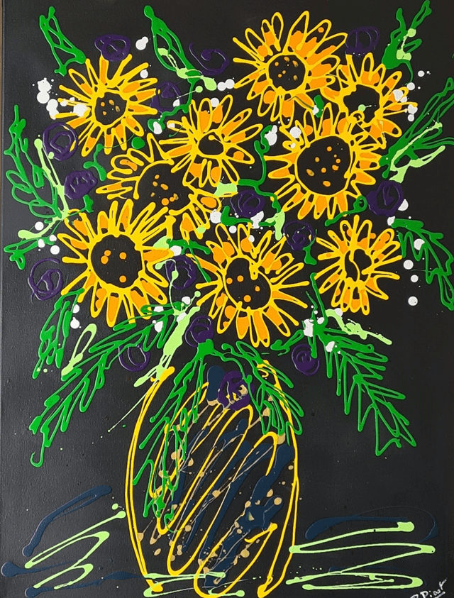 le bouquet jaune sur fond noir 60x80