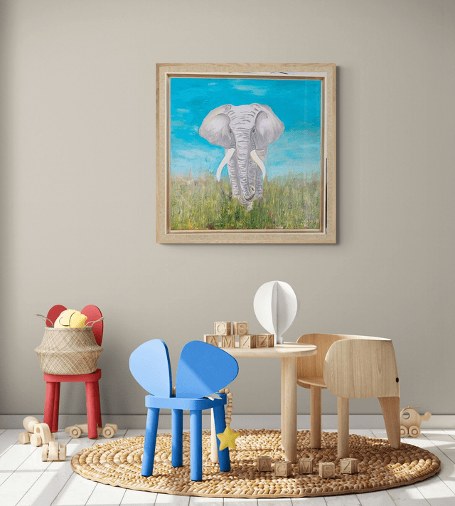 l'éléphant dans la savane 70x70