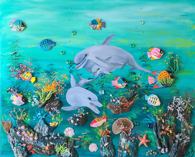 La famille dauphin 100x81