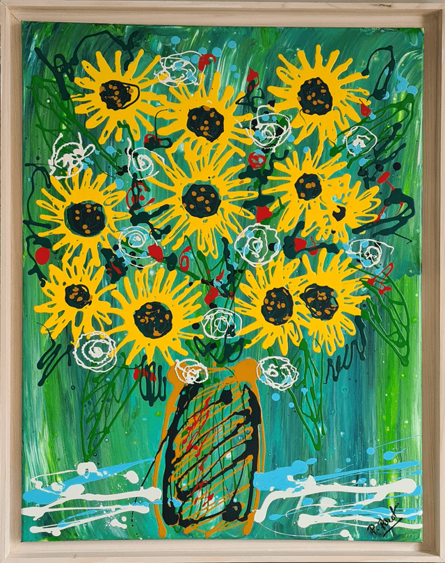 Le bouquet jaune/bleu/vert 60x80