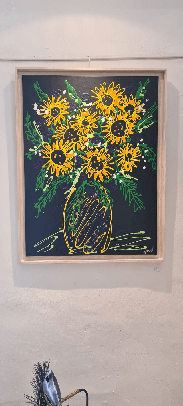 le bouquet jaune sur fond noir 60x80