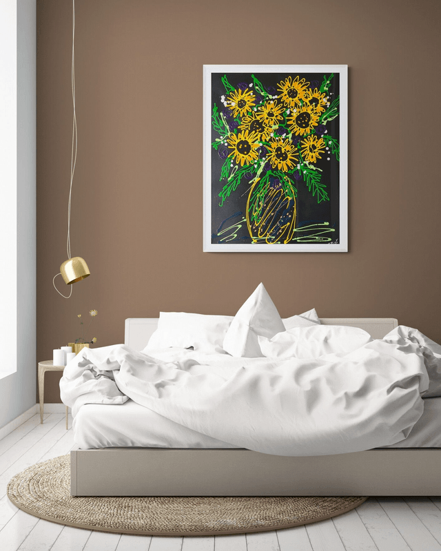 le bouquet jaune sur fond noir 60x80