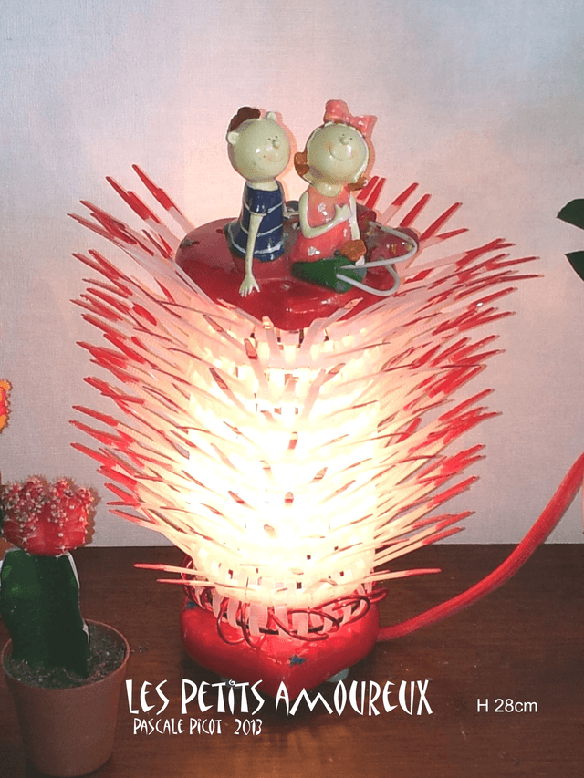 Lampe &quot;le couple de petits amoureux H30cm