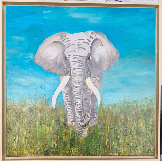 l&#039;éléphant dans la savane 70x70